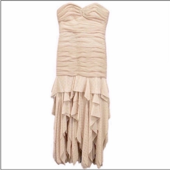 HALSTON HERITAGE Sweetheart Strapless Ruffle Metallic Dress NEW - Picture 4 of 13